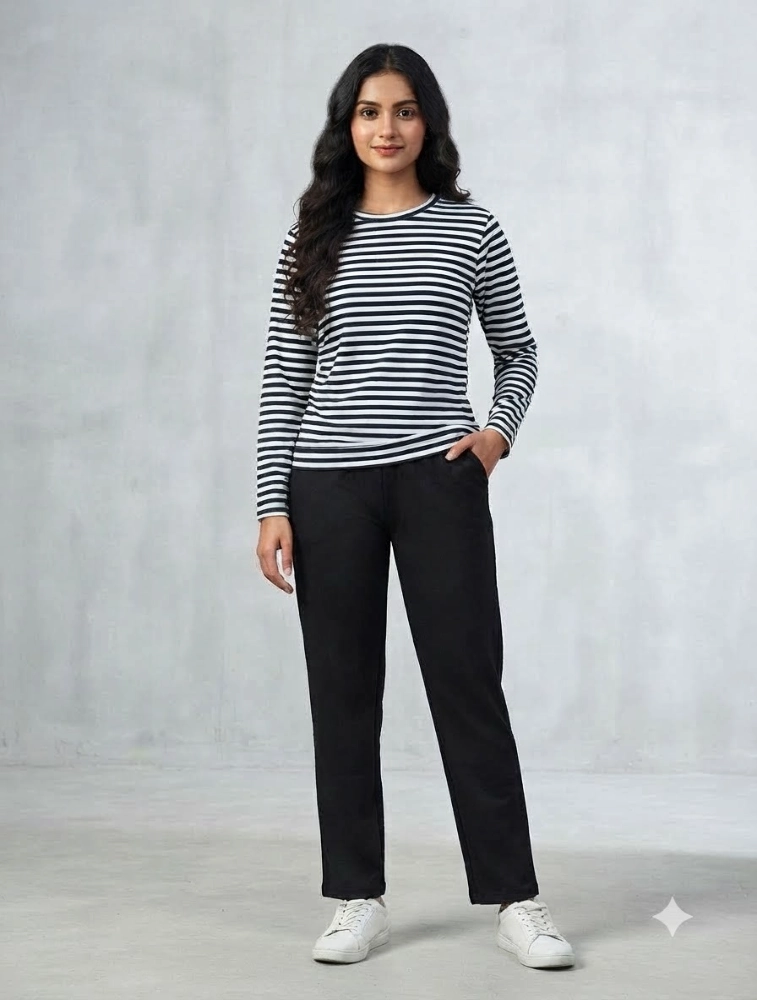 Black Womens Casual Striped CoOrd Set