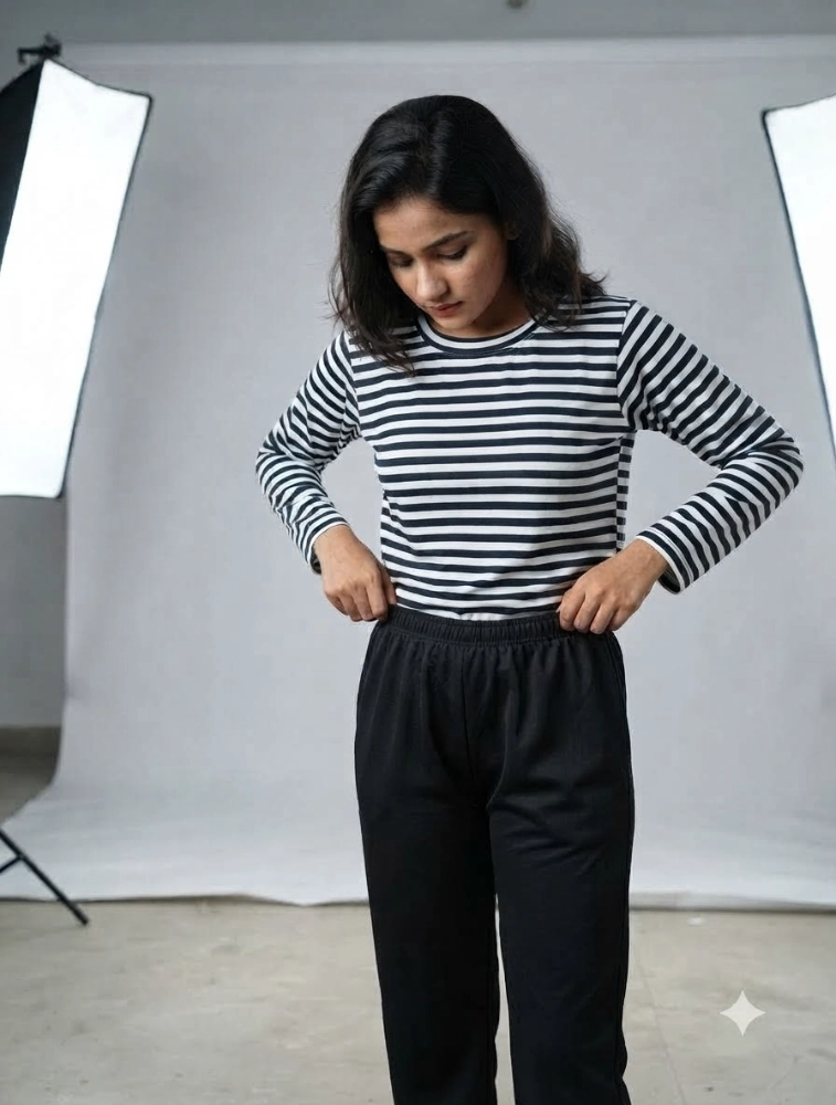 Black Womens Casual Striped CoOrd Set