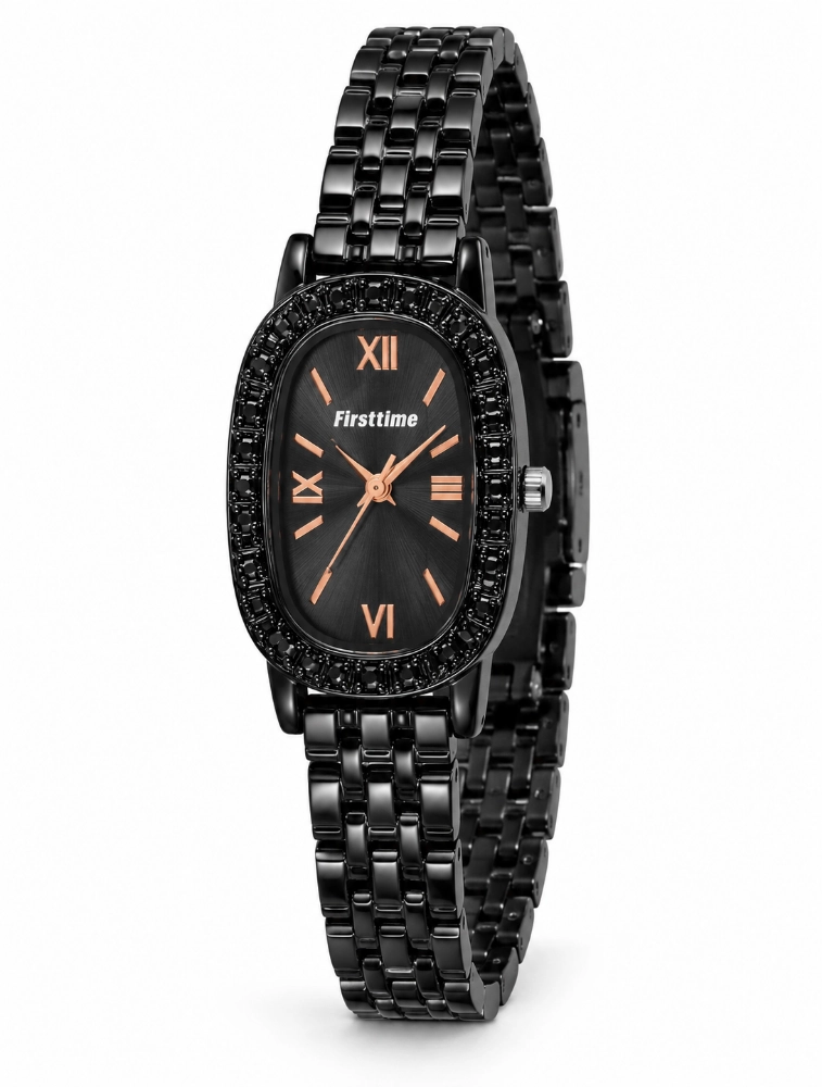 Black Womens Elegant Analog Metal Strap Watch