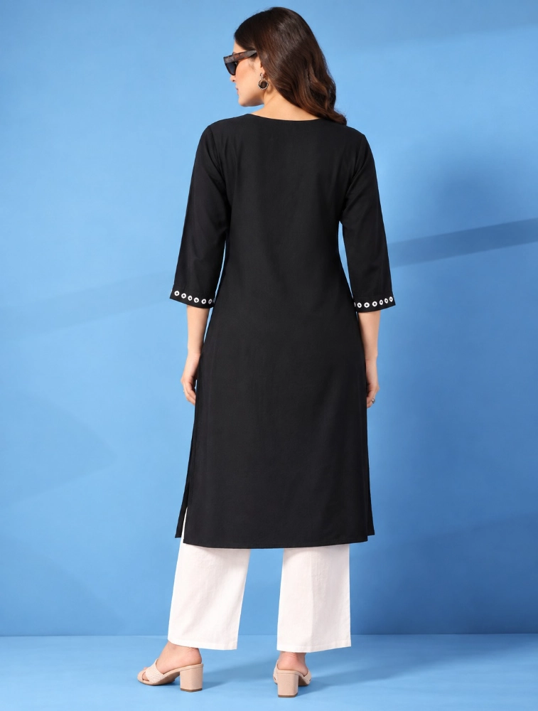 Black Womens Elegant Ethnic Printed Kurta