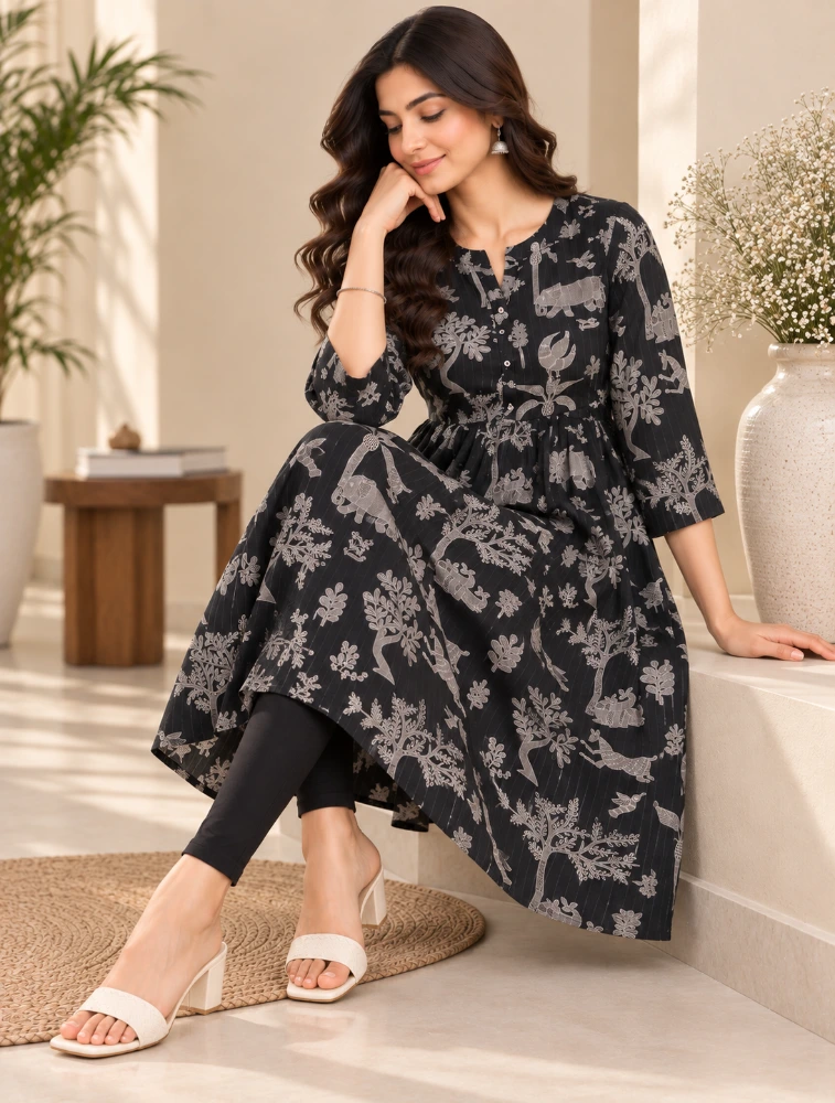 Black Womens Elegant Floral Printed Casual Top