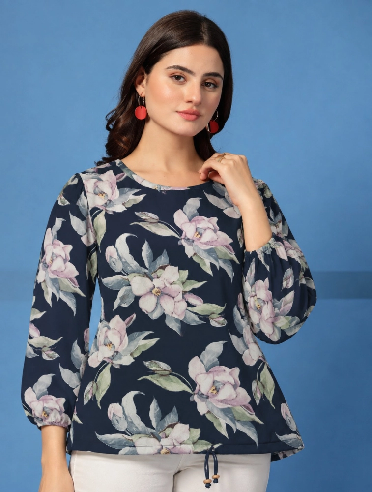 Black Womens Floral Print Top