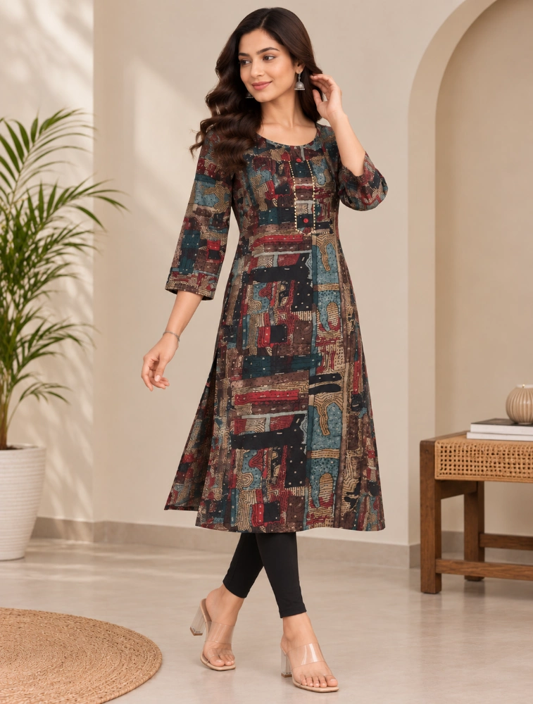 Black Womens Graceful Ethnic Embroidered Kurta