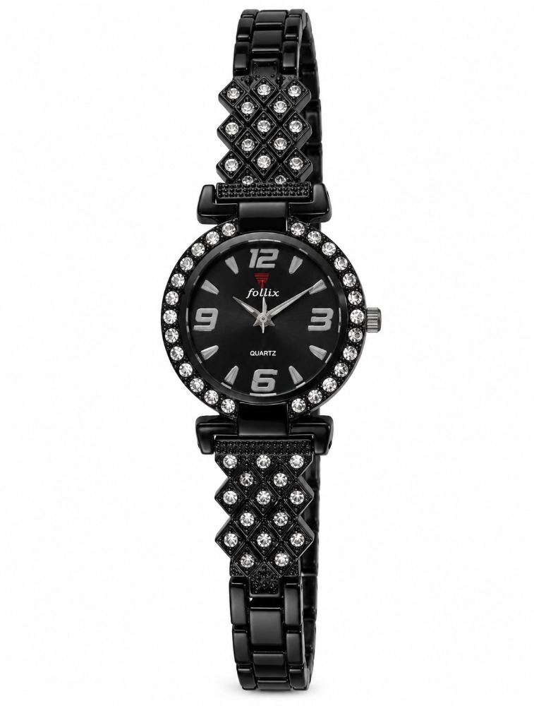 Black Womens Luxury Crystal Bracelet Watch