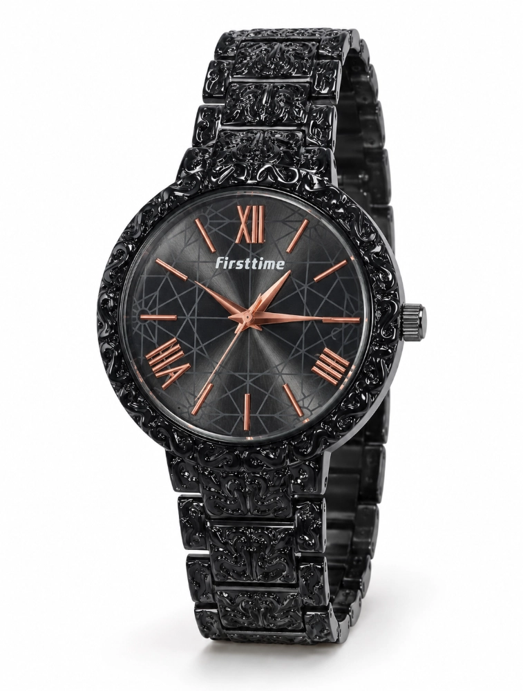 Black Womens Ornate Analog Bracelet Watch