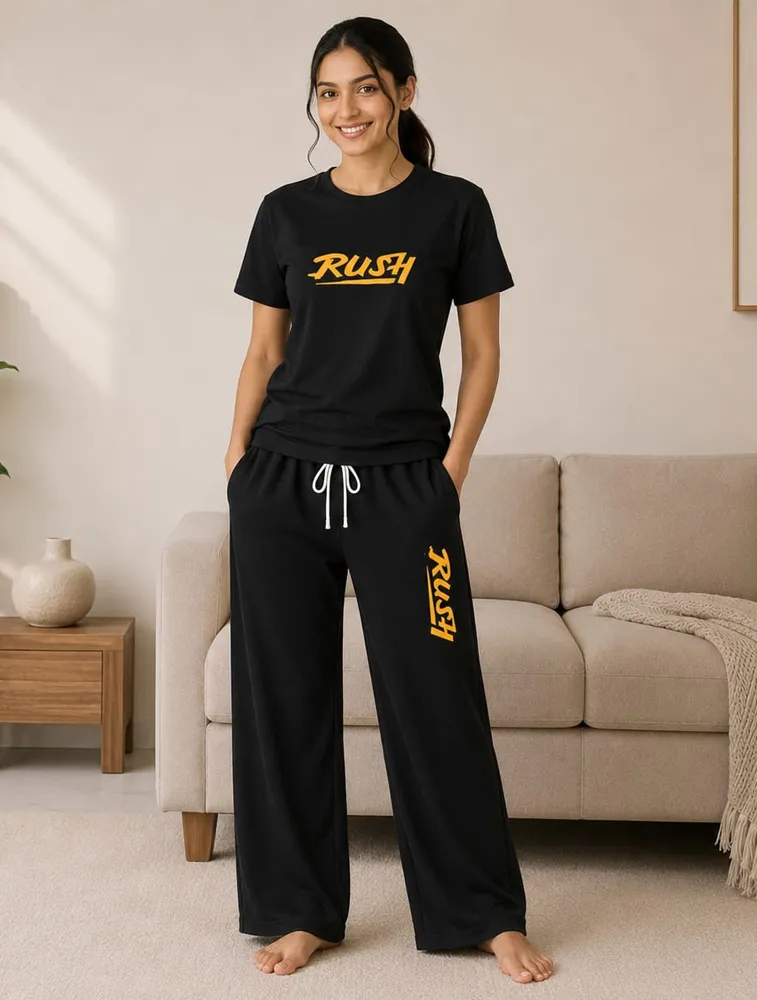 Black Womens Premium Printed Night Wear