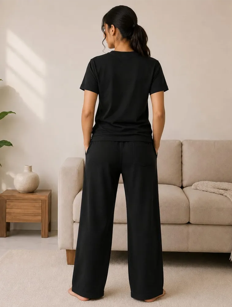 Black Womens Premium Printed Night Wear