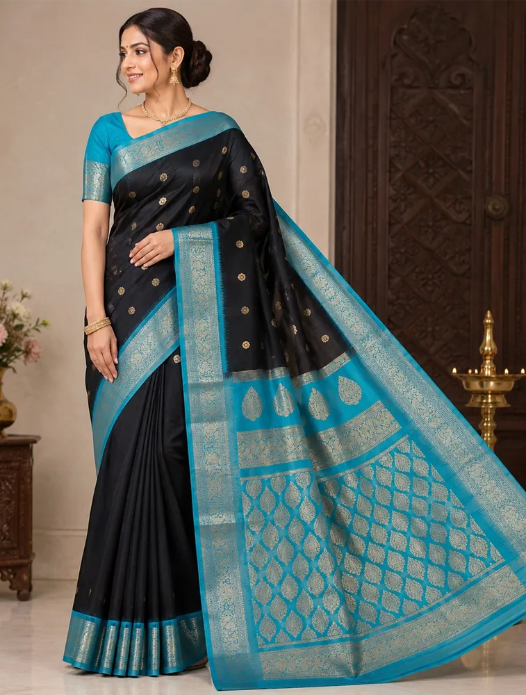 Black Womens Premium Semi Gadwal Saree