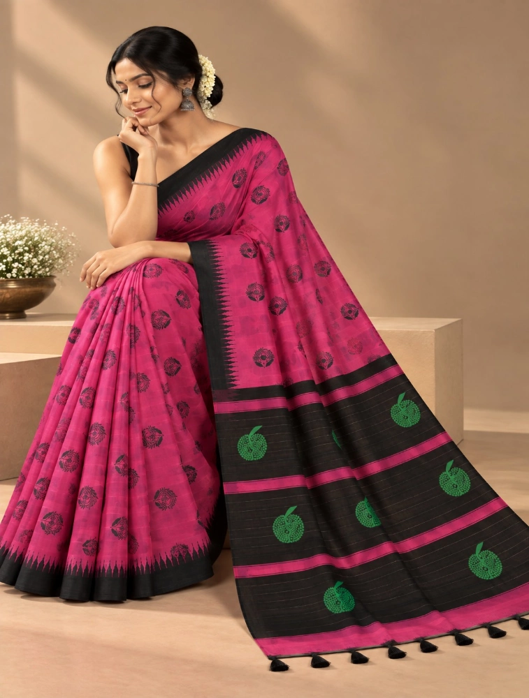 Pink Womens Premium Semi Soft Silk Saree