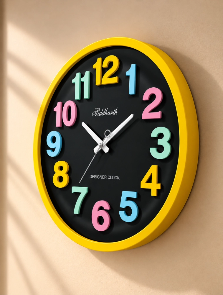 Black Yellow Siddharth Quartz Designer Wall Clock For Home And Office