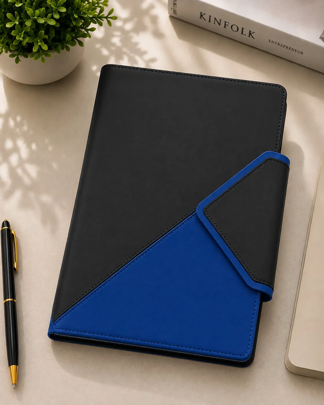 Black and Blue Dual Color Triangle Metal Closure Diary
