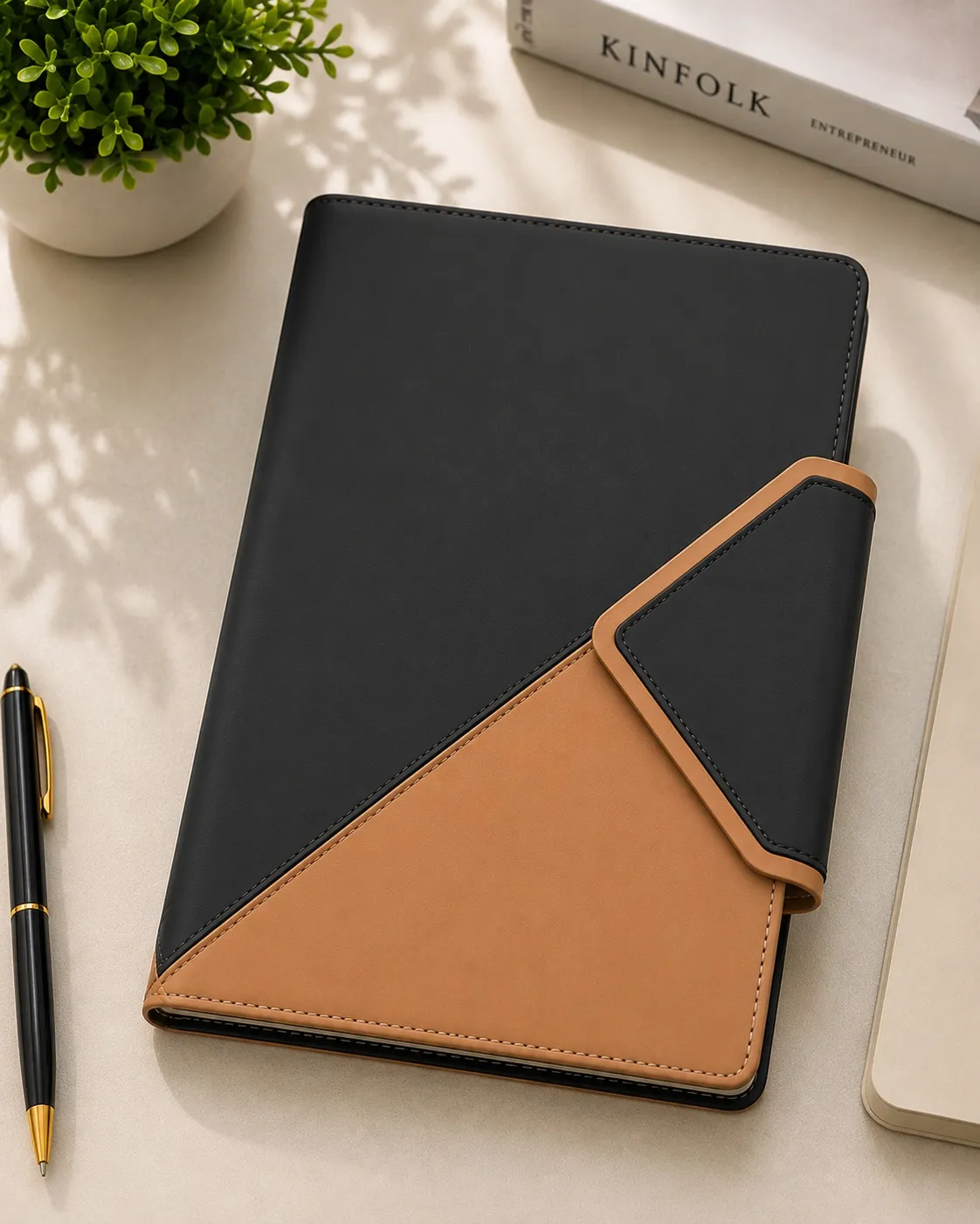 Black and Brown Dual Color Triangle Metal Closure Diary
