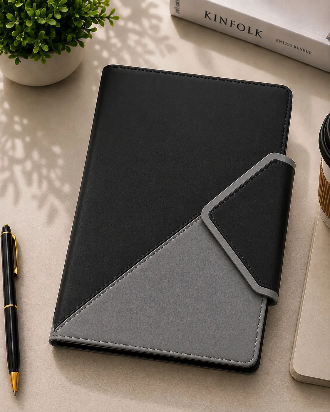 Black and Grey Dual Color Triangle Metal Closure Diary
