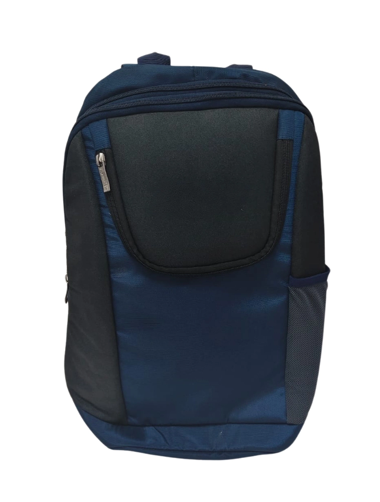 Black and Navy Blue Polyester Casual Backpack with Front Pockets 