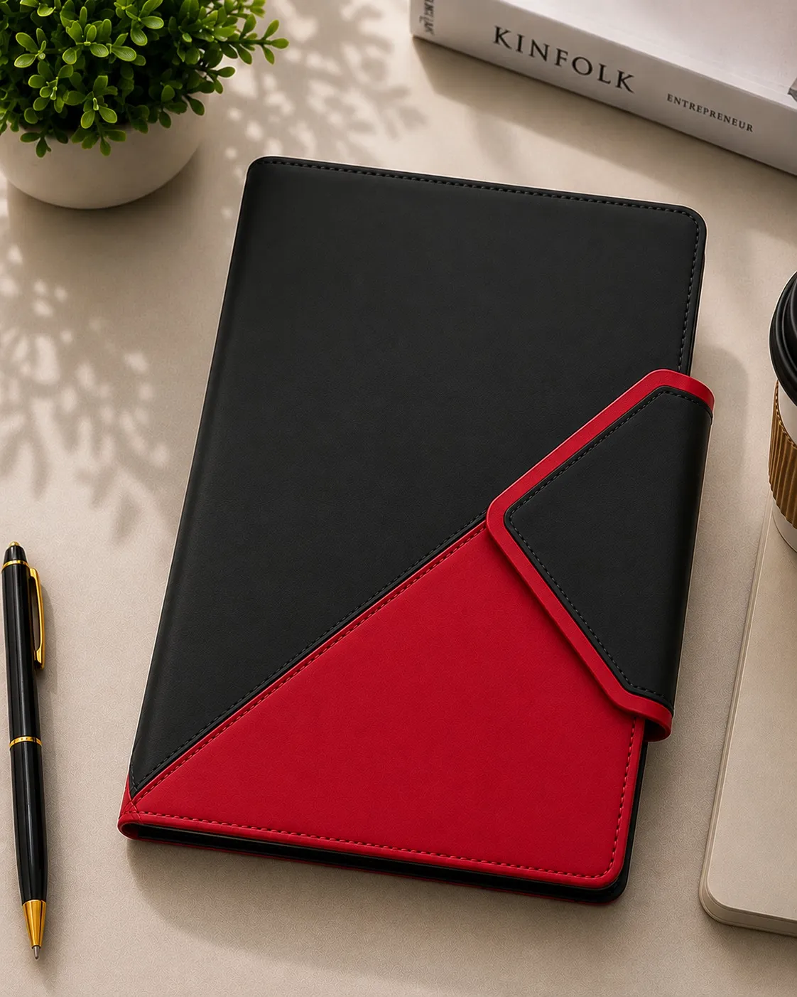 Black and Red Dual Color Triangle Metal Closure Diary