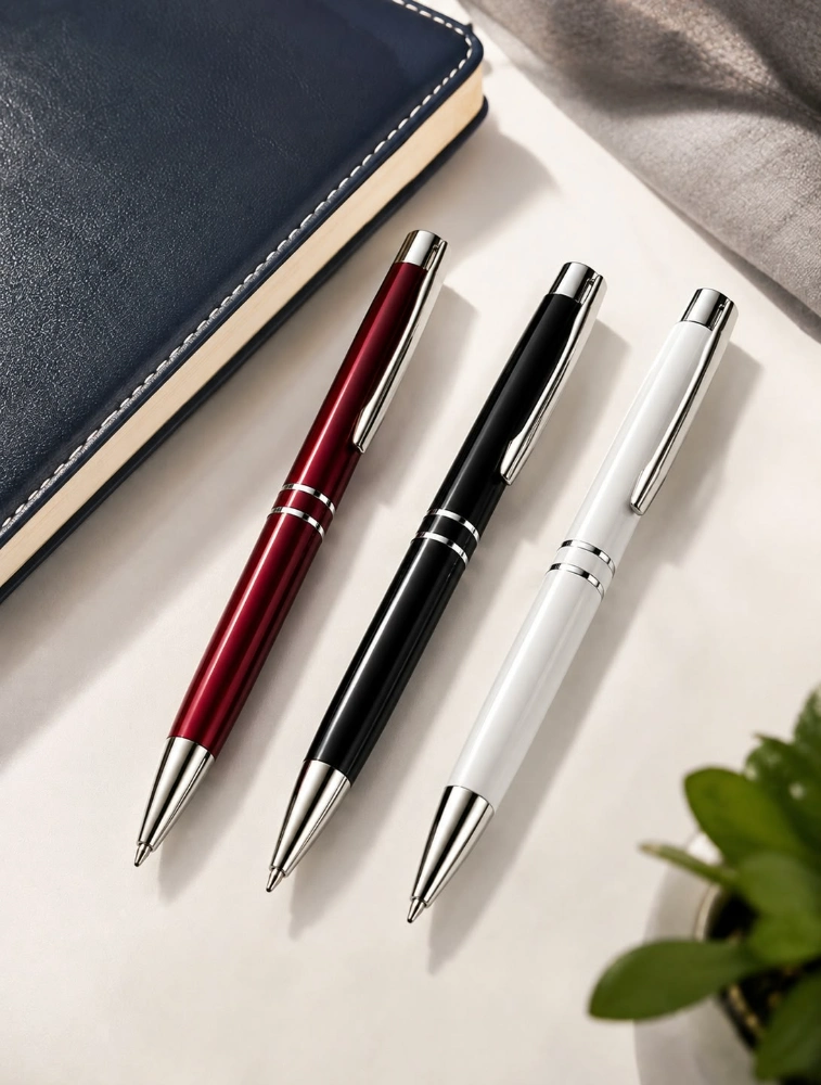 Black and Red Premium Glossy Steel Ball Pen with Silver Clip Pack of 3 — bulk from ₹71