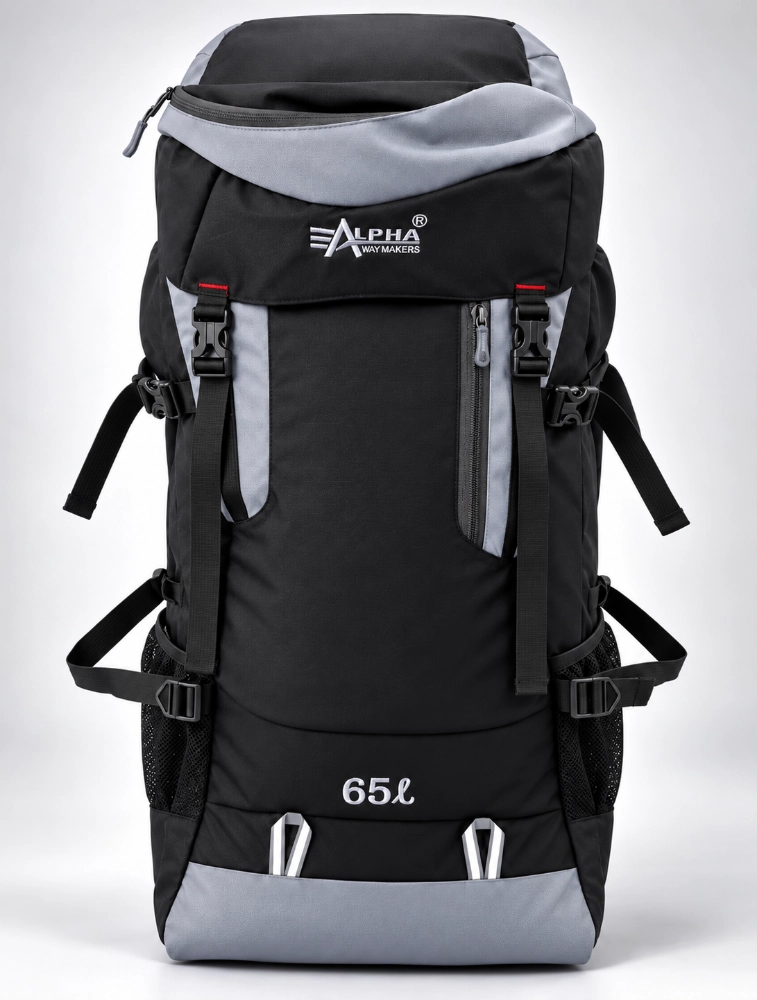 Black with Grey 65 Liters Alpha Nemesis Adventure Trekking Backpack Collection