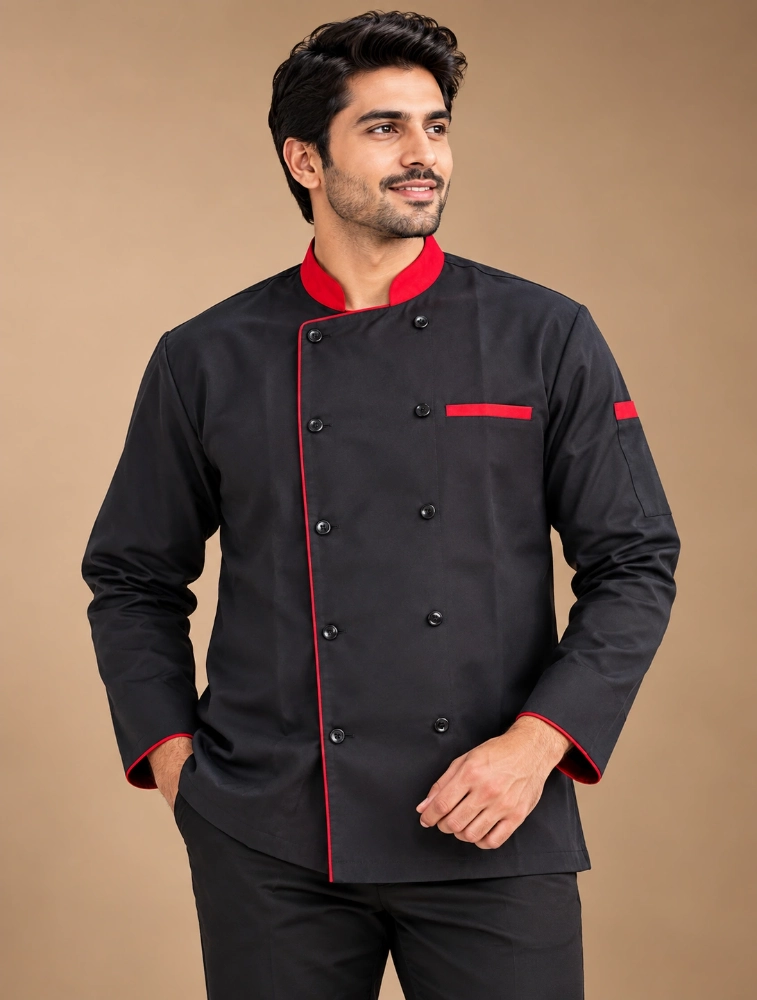 Black with Red UNIFAB INDIA Chef Unifrom