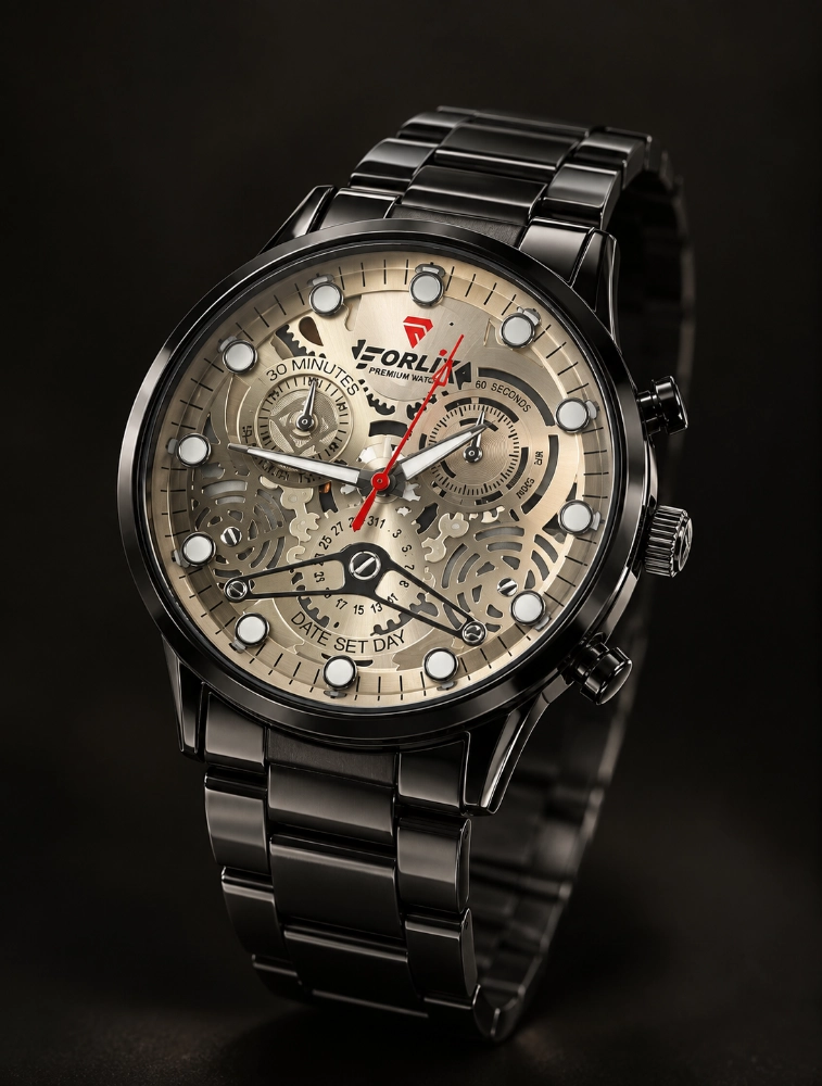 Black with Silver Dial Mens Chrono Edge Analog Watch