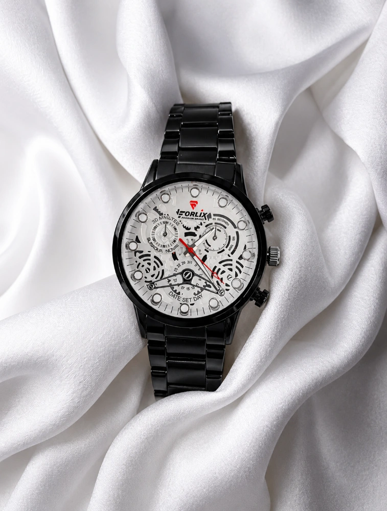 Black with White Dial Mens Chrono Edge Analog Watch