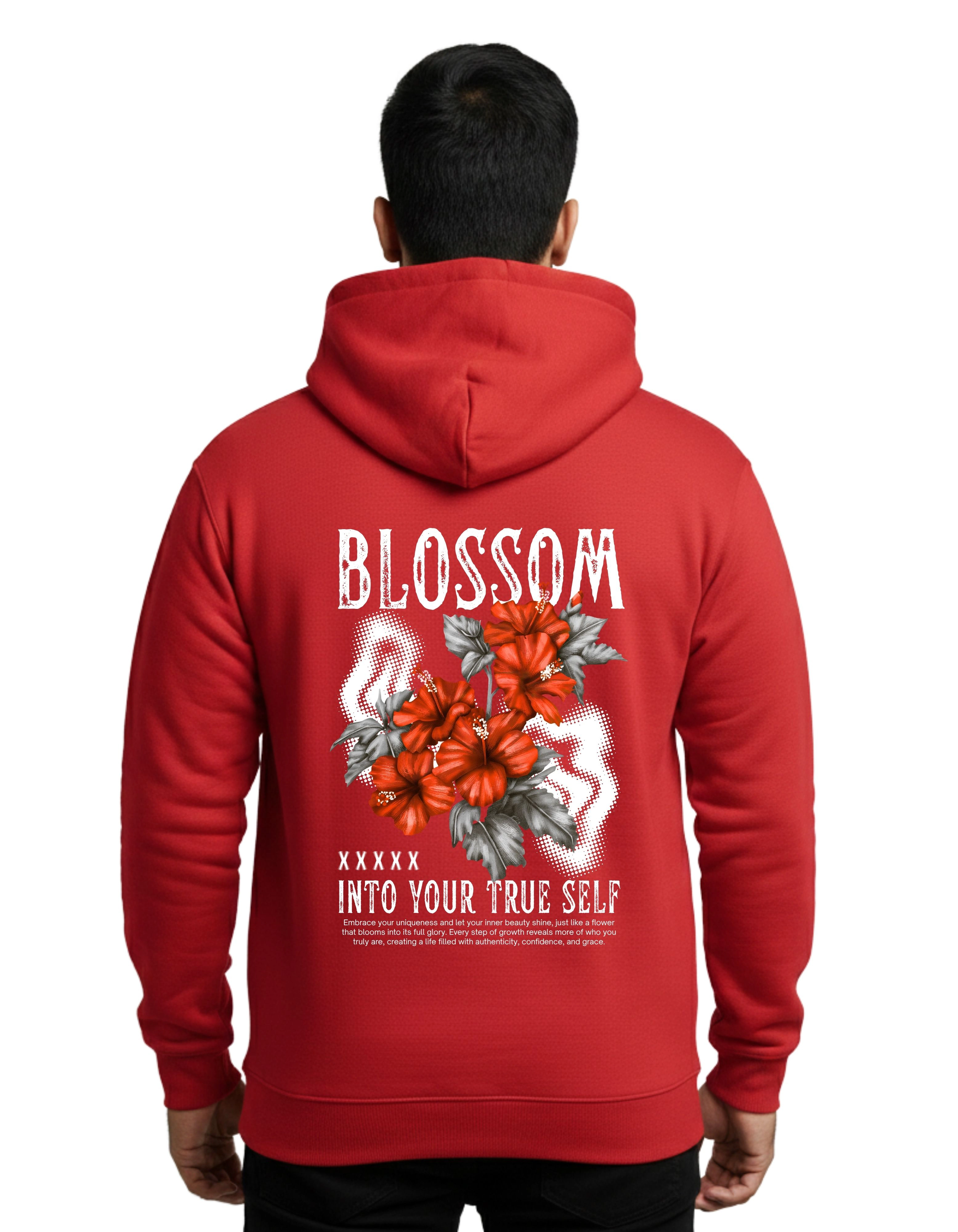 Blossom Graphic Cotton Hoodie Without Zipper 300 GSM Red