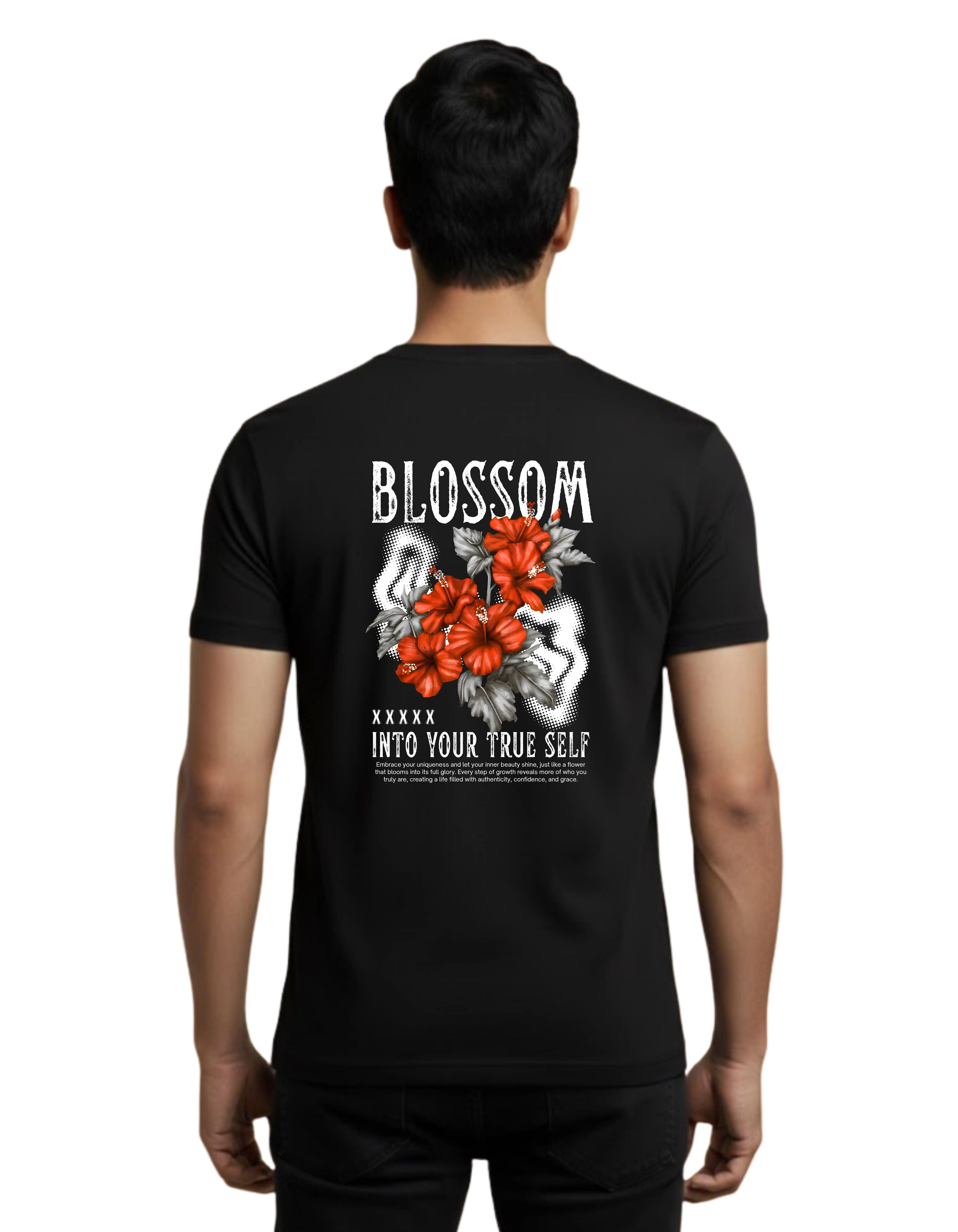 Blossom Graphic Cotton Round Neck T-Shirt 180 GSM Black