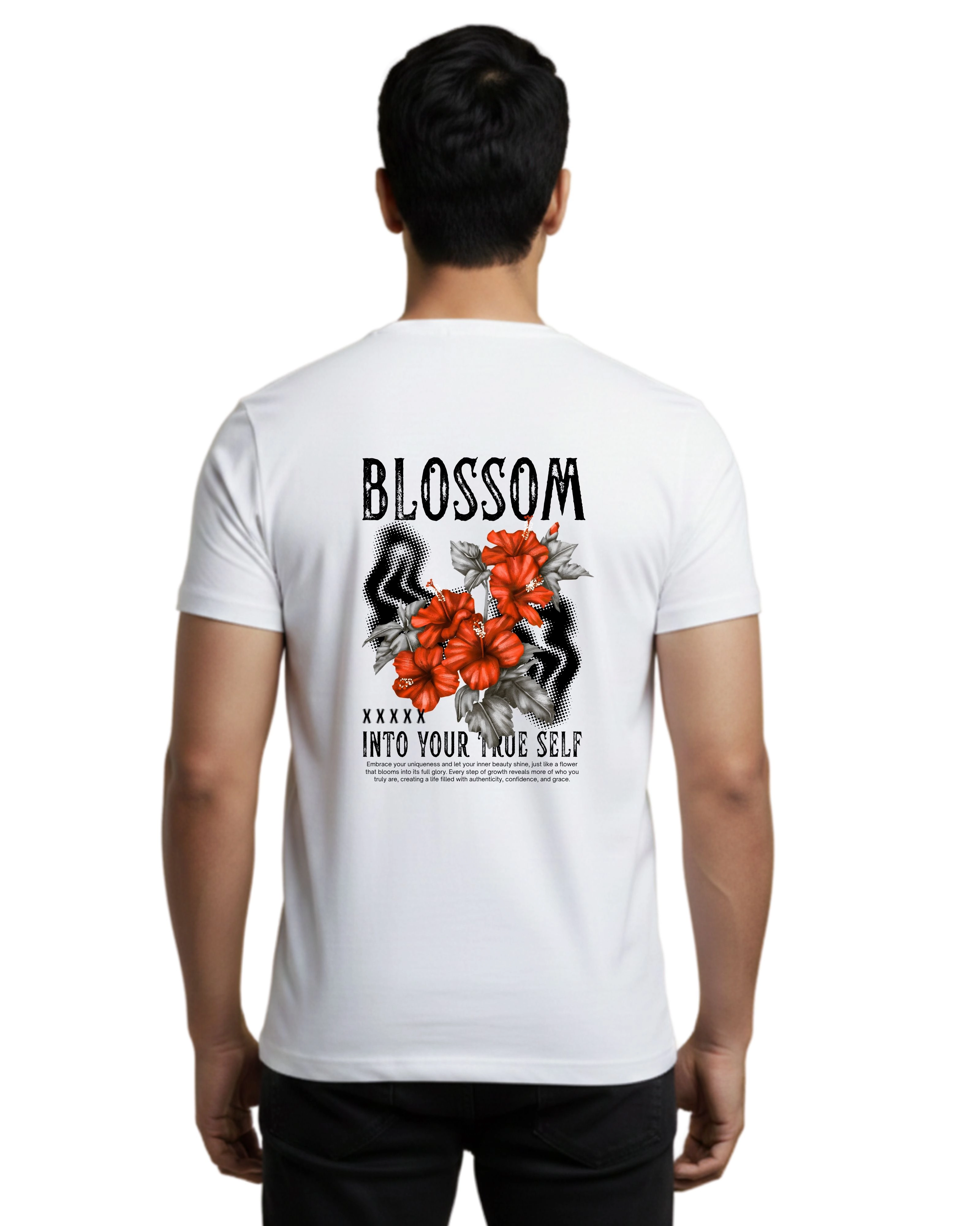 Blossom Graphic Cotton Round Neck T-Shirt 180 GSM White