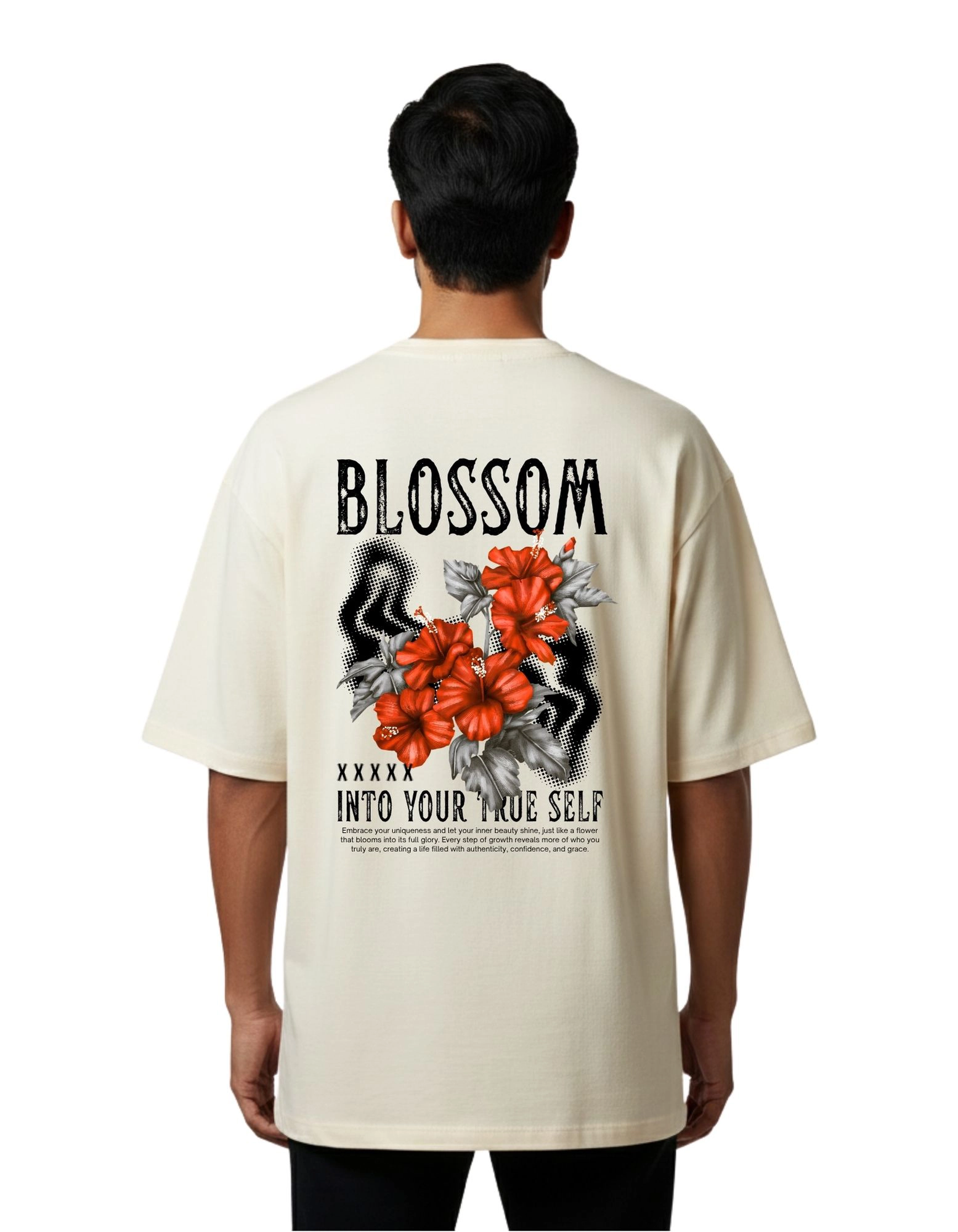 Blossom Graphic Oversized Cotton French Terry T-Shirt 240 GSM Beige