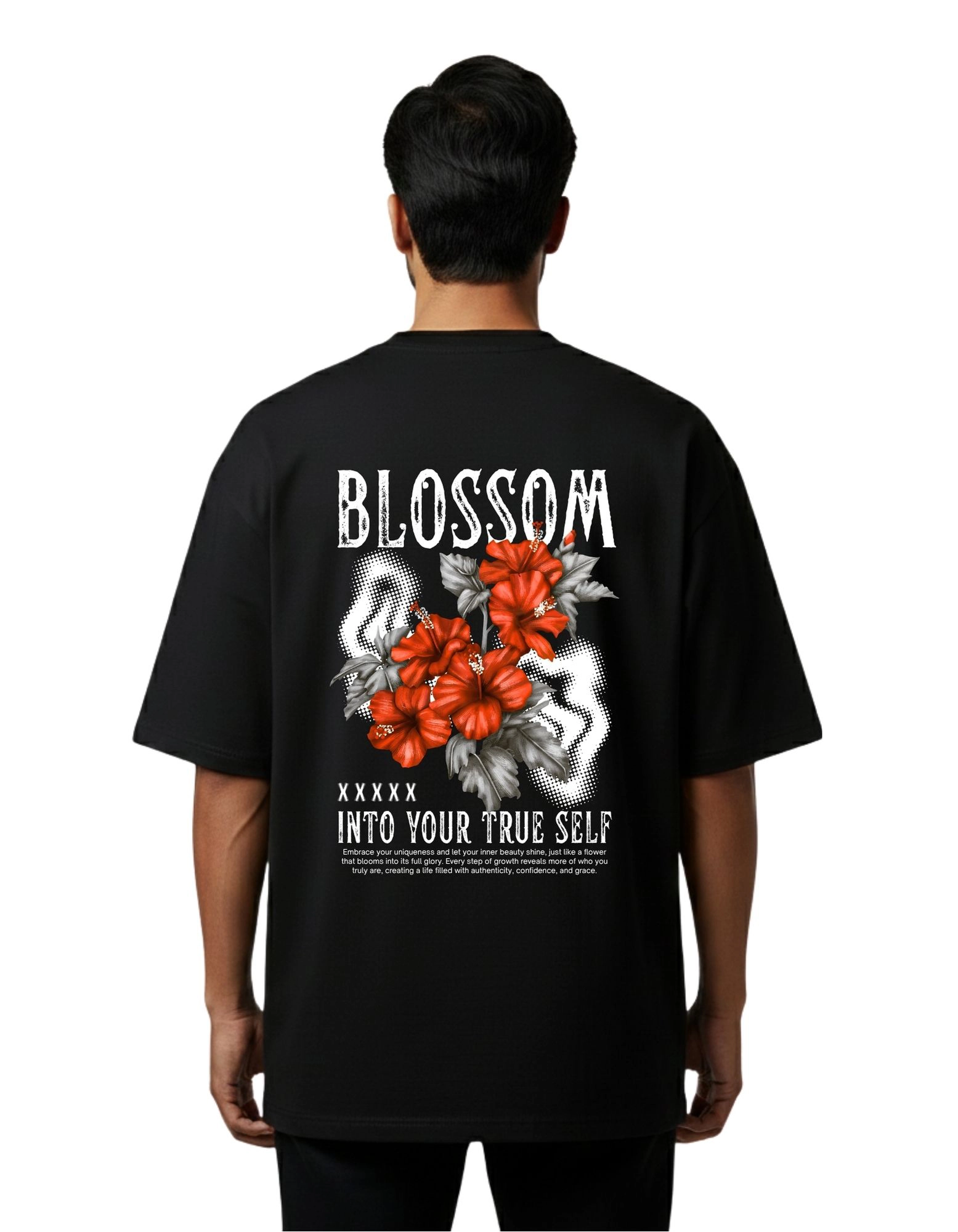 Blossom Graphic Oversized Cotton French Terry T-Shirt 240 GSM Black