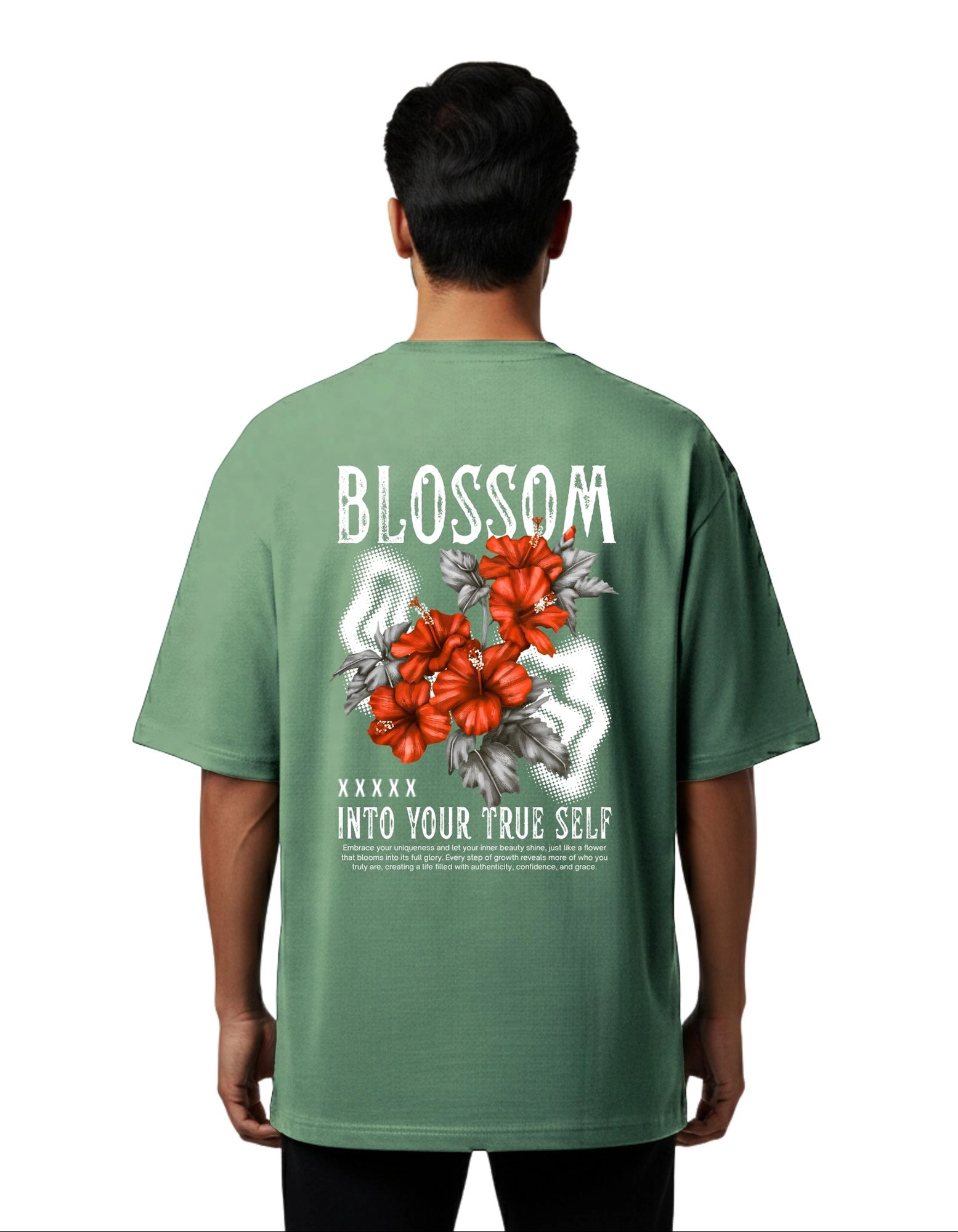 Blossom Graphic Oversized Cotton French Terry T-Shirt 240 GSM D Green