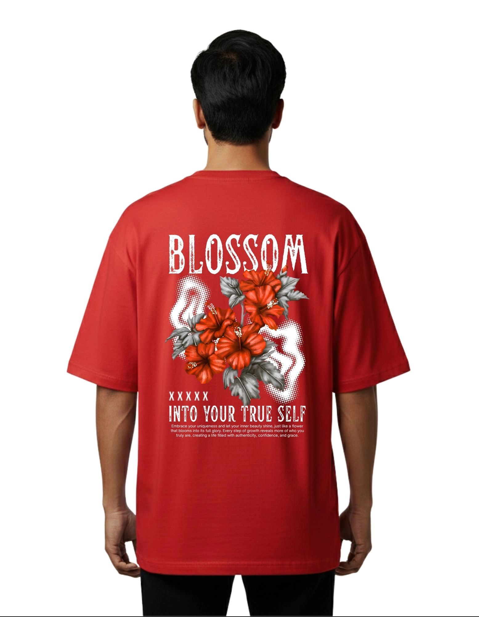 Blossom Graphic Oversized Cotton French Terry T-Shirt 240 GSM Red