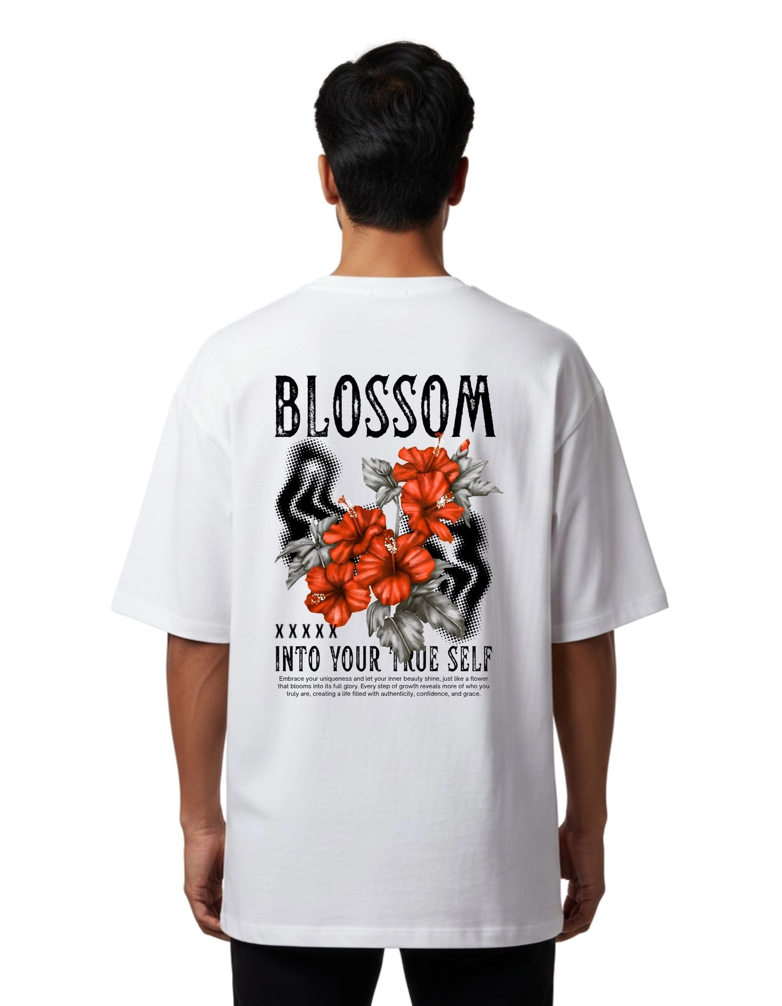 Blossom Graphic Oversized Cotton French Terry T-Shirt 240 GSM White