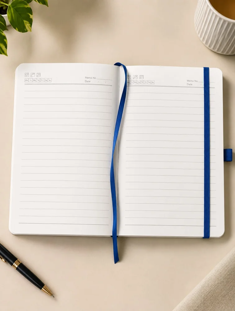 Blue Premium Notebook A5 Dairy Ruled 192 Pages Wooden Dairy