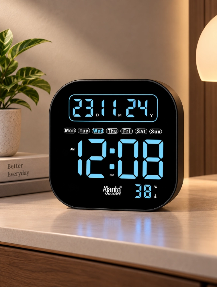 Blue Ajanta ChronoGlow Digital Calendar Wall Clock DC217 MC