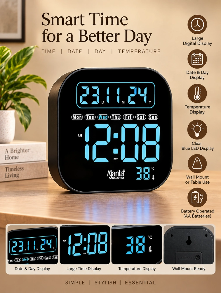 Blue Ajanta ChronoGlow Digital Calendar Wall Clock  DC217 MC