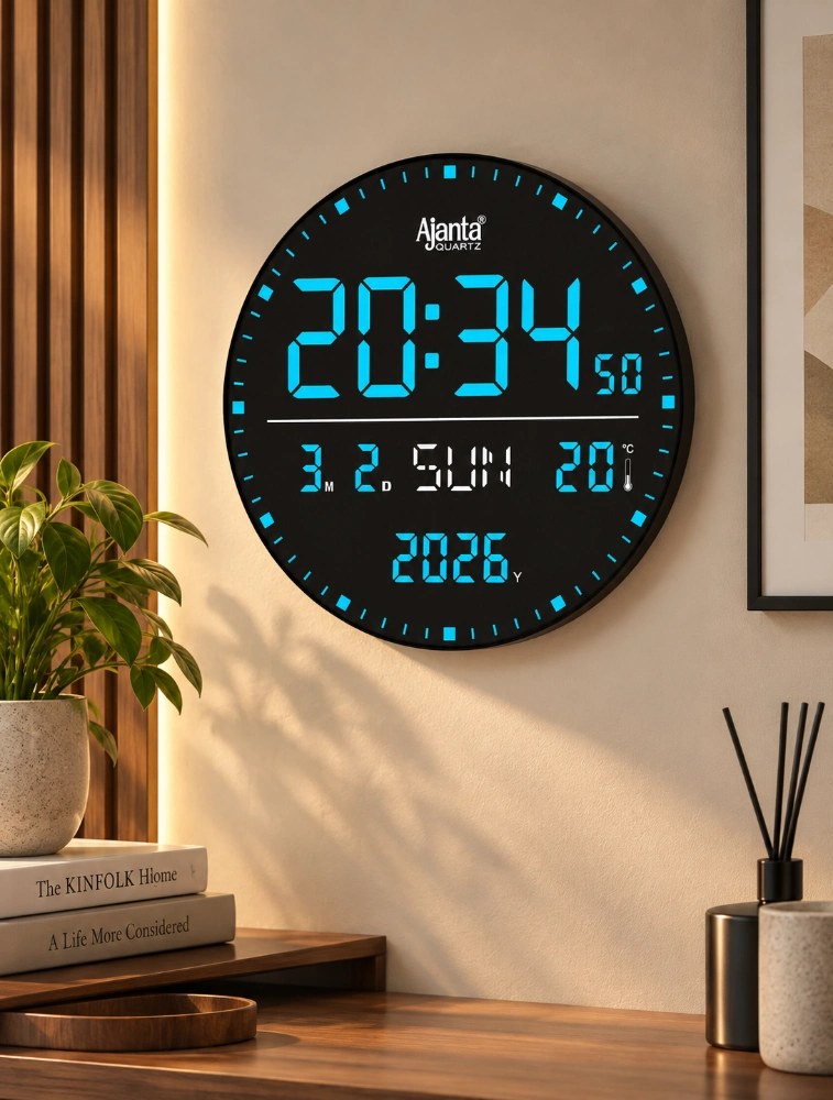Blue Ajanta DigiOrbit Round Digital Calendar Wall Clock DC 247