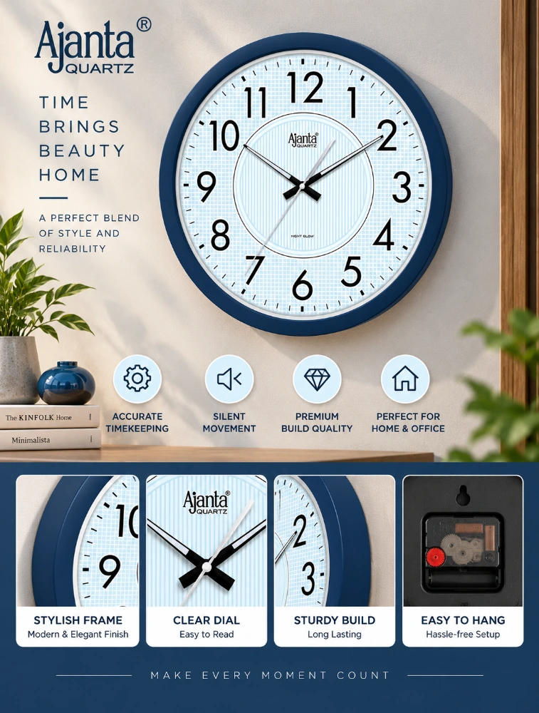 Blue Ajanta Grand Vista Round Wall Clock 5087