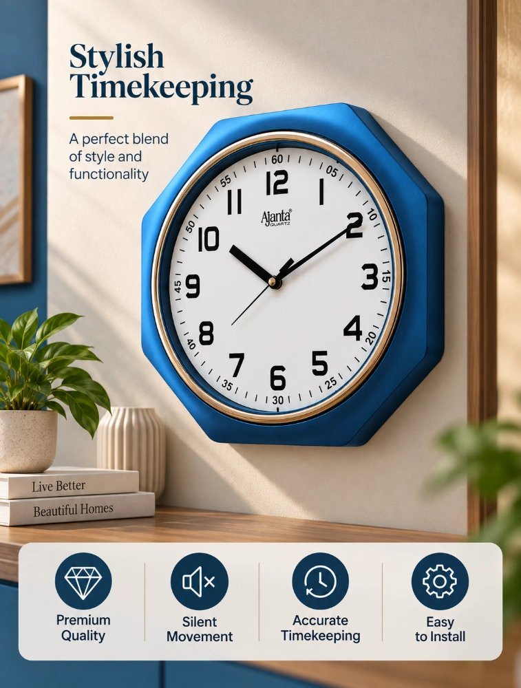 Blue Ajanta Modern Hexa Wall Clock 1217