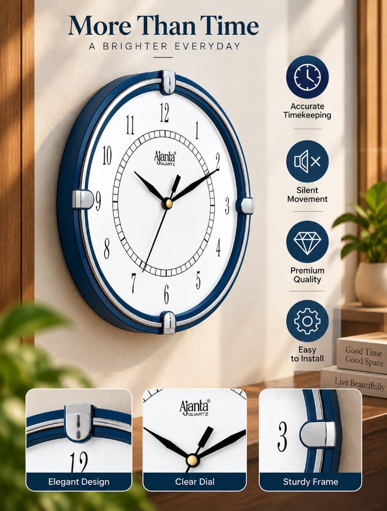 Blue Ajanta Round Signature Wall Clock 411