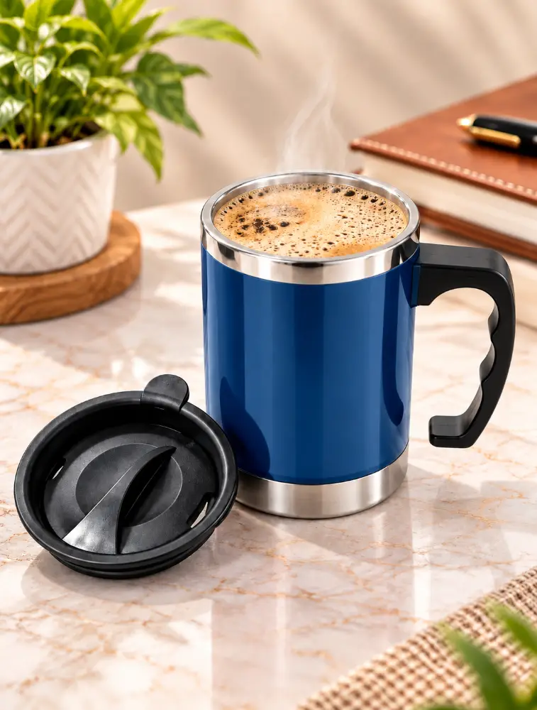 Blue Double Walled Insulated Stainless Steel Travel Mug