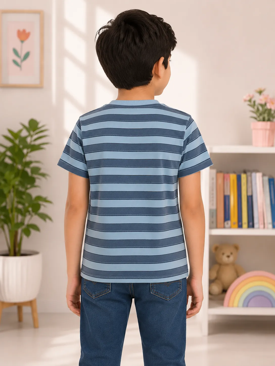 Blue Kids Dad and Me Round Neck Premium T Shirt