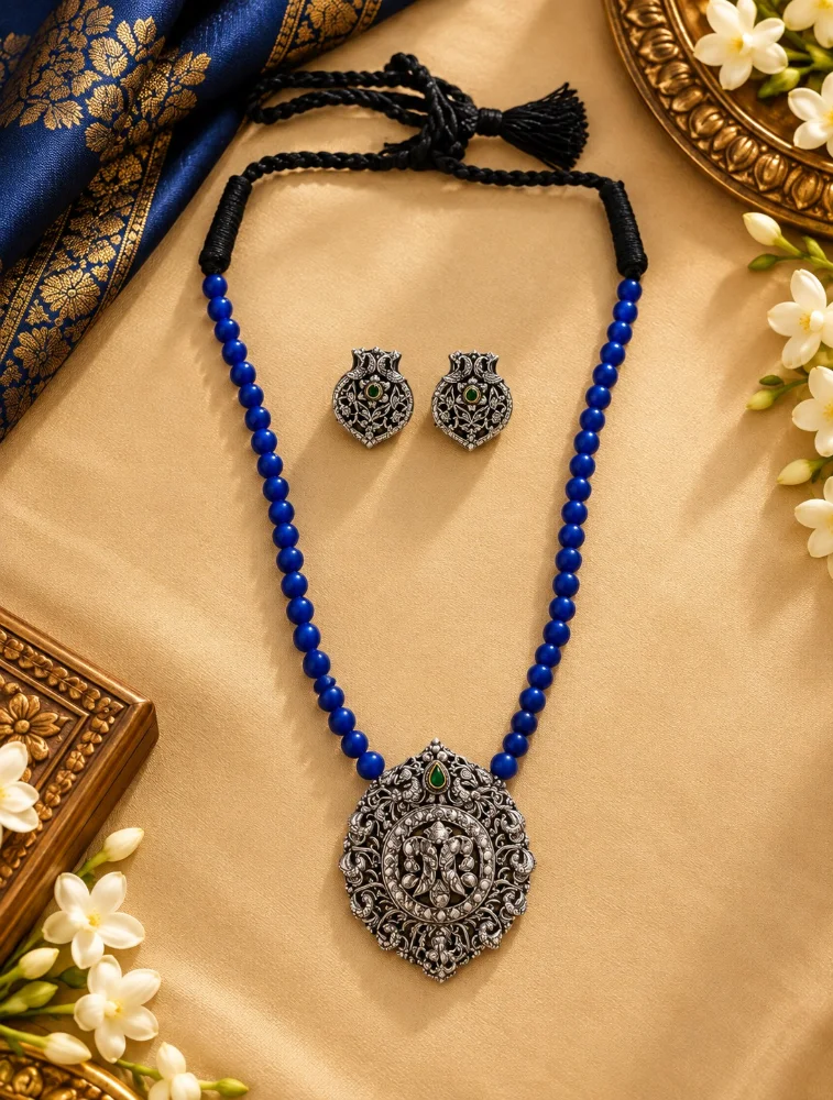 Blue Lakshmi Haram  Handmade Terracotta Jewellery Set  