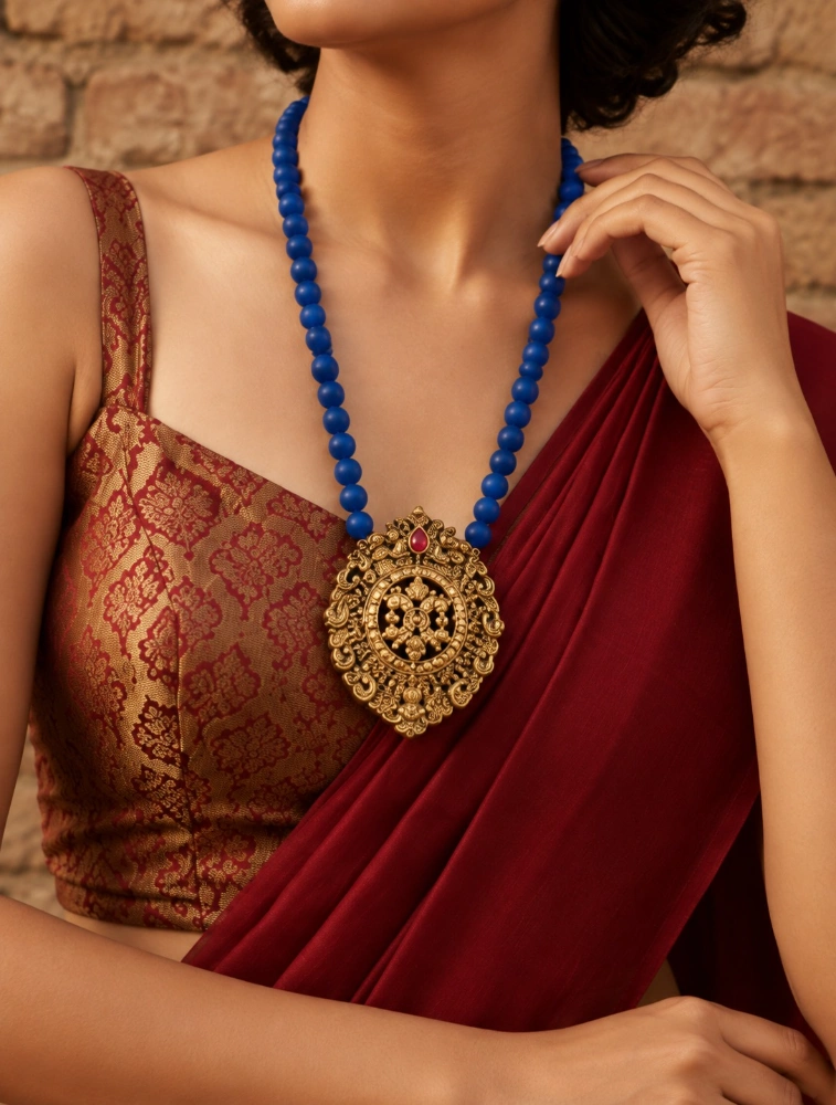 Blue Lakshmi Haram Handmade Terracotta Jewellery Set