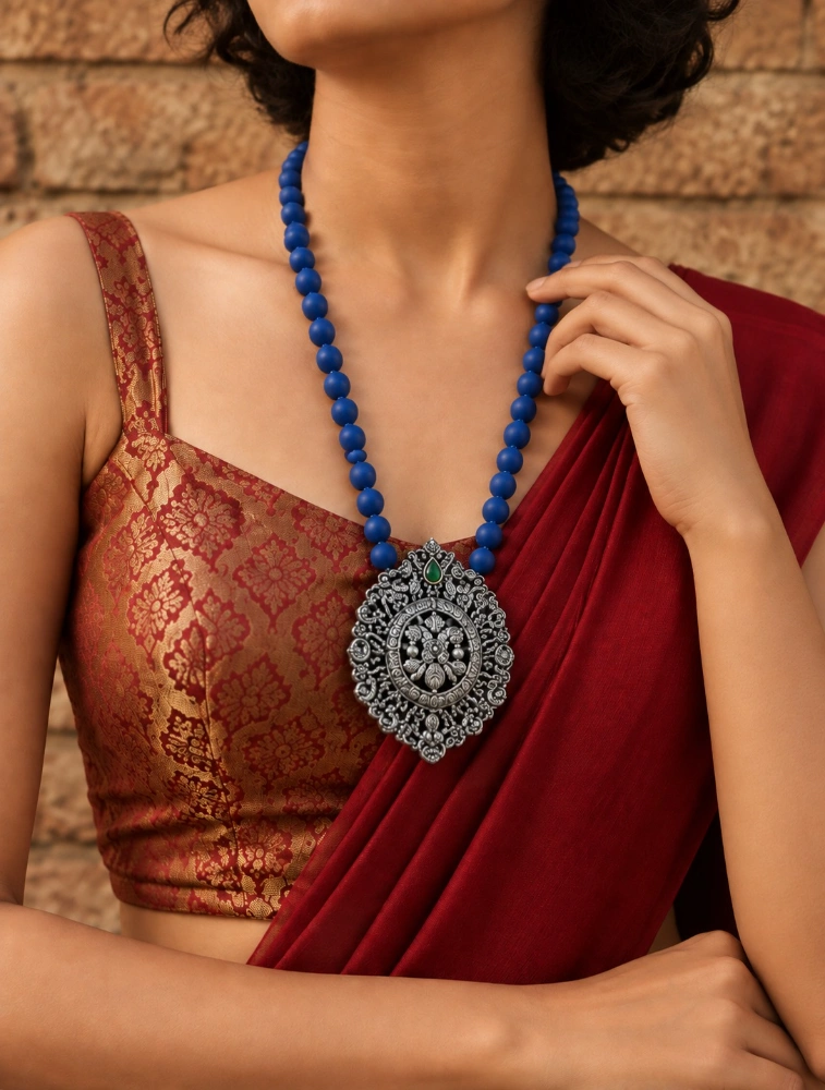 Blue Lakshmi Haram Handmade Terracotta Jewellery Set