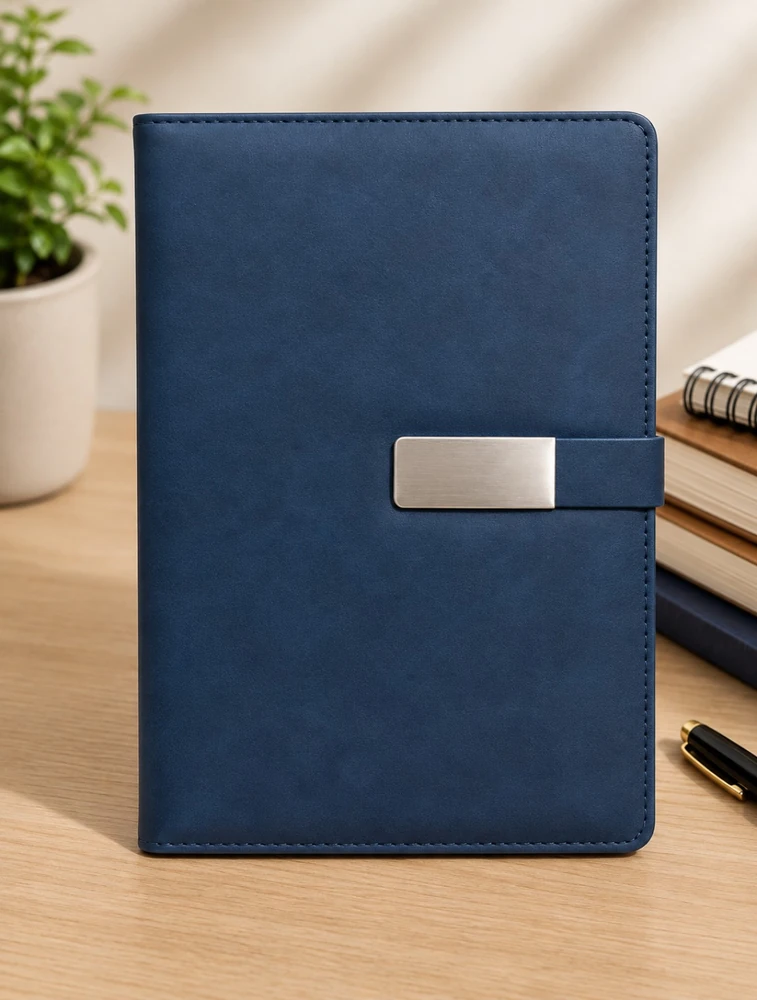 Blue Leather Organizer A5 Executive Diary With Rectangle Metal Closure Diary