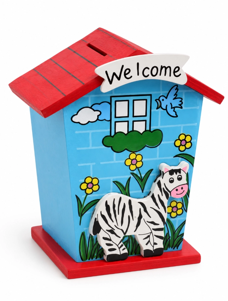 Blue Little Saver Small House Coin Box