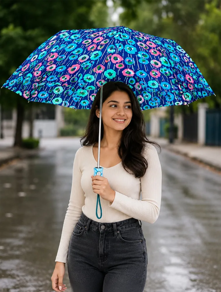 Blue Summer Meadow Bloom Floral Compact Umbrella