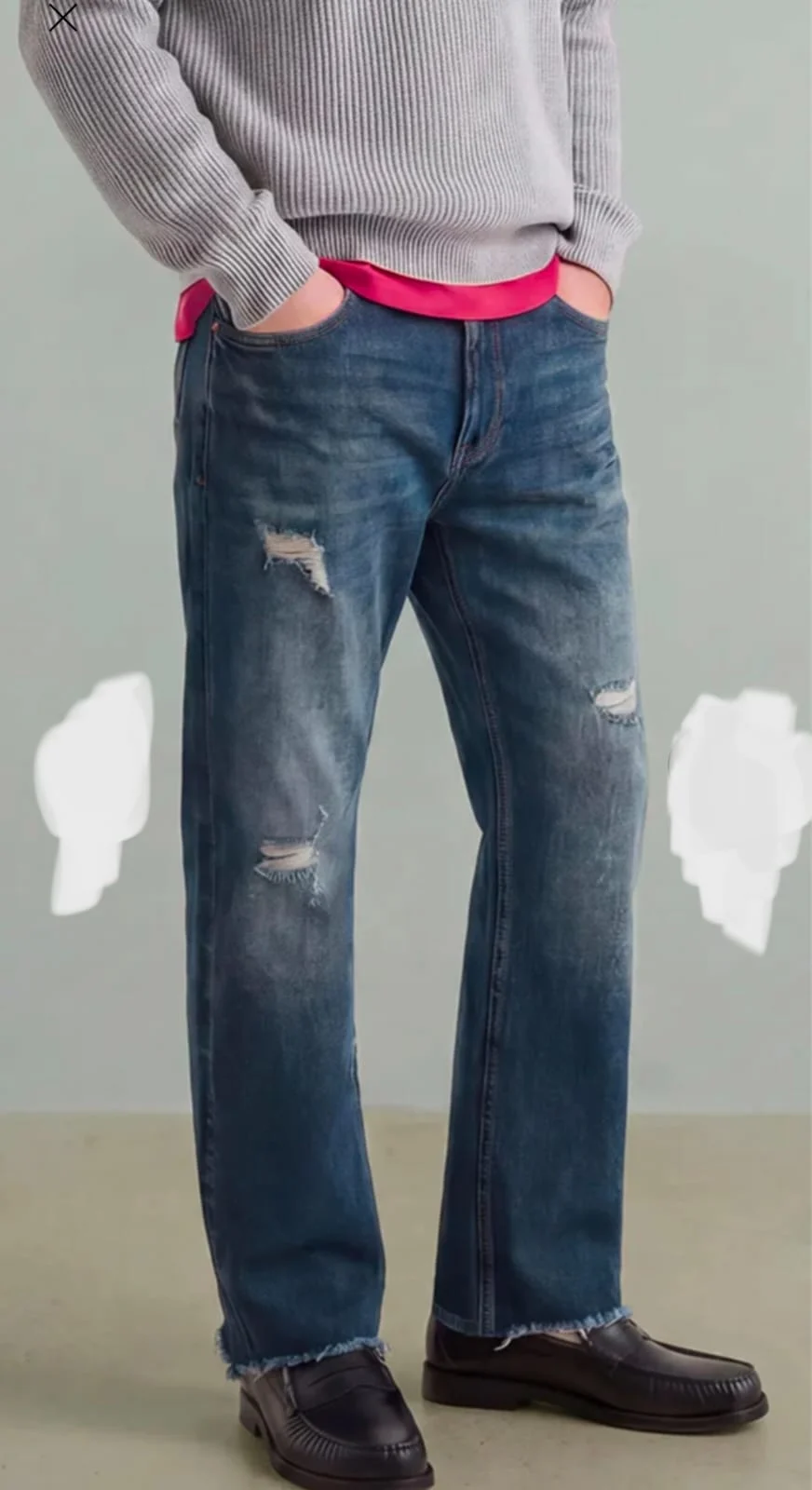 Blue Mens Cotton Denim Ripped Jeans Pant