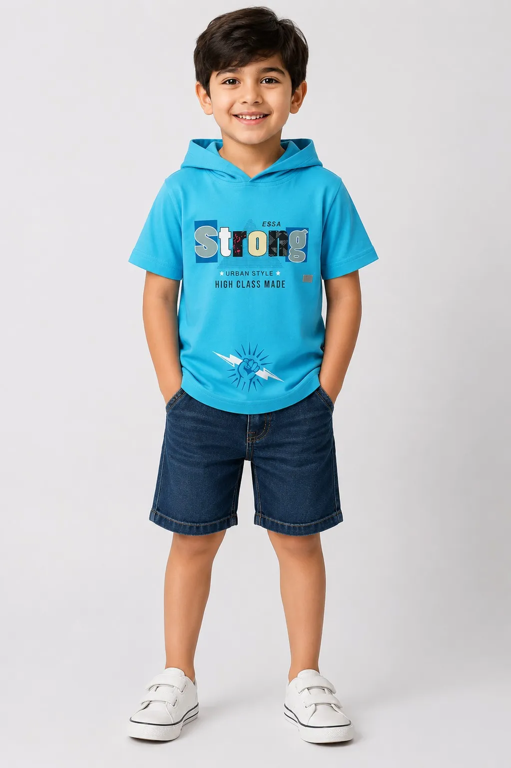 Blue Premium Printed Half Sleeve Cooper Hood T Shirt