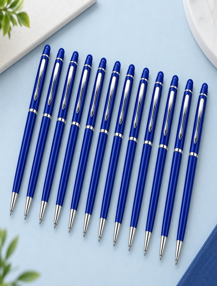 Blue Premium Slim Metal Ball Pen with Silver Clip Pack of 12 — bulk from ₹470